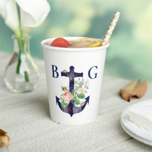 Anchor Floral Nautical Summer Gastgeschenk Hochzei Pappbecher