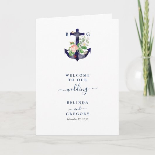 Anchor Floral Nautical Wedding Order of Service Programm (Vorderseite)