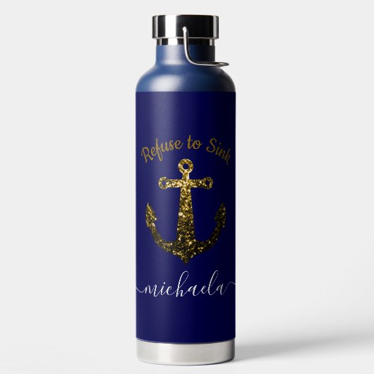 Anchor Gold Glitzern Marineblau Individuelle Name  Trinkflasche (links)