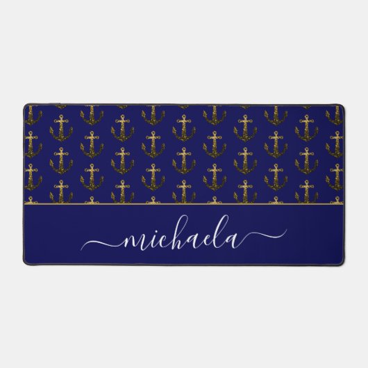 Anchor Gold Imitate Glitzern marineblau Monogram N Schreibtischunterlage (Vorderseite)