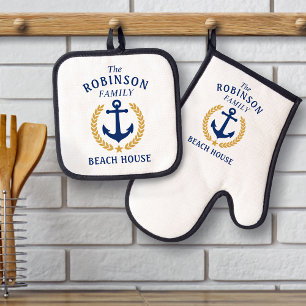 Anchor Gold Laurel Star White Ofenhandschuh & Topflappen-Set