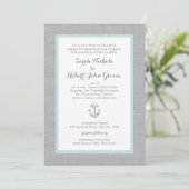 Anchor Grey Burlap Beach Wedding Einladung (Stehend Vorderseite)