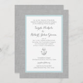 Anchor Grey Burlap Beach Wedding Einladung (Vorne/Hinten)