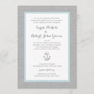 Anchor Grey Burlap Beach Wedding Einladung