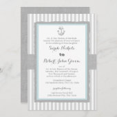 Anchor Grey Stripes Beach Hochzeit Einladung (Vorne/Hinten)
