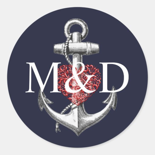 Anchor Heart Navy Hochzeit Runder Aufkleber (Vorderseite)