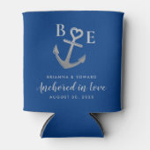 Anchor Heart Romantic Blue Nautical Wedding Silver Dosenkühler (Vorderseite)