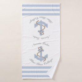 Anchor Lake Vacation Beach House Name Blue Stripes Badehandtuch