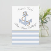 Anchor Lake Vacation Beach House Name Blue Stripes Einladung (Stehend Vorderseite)