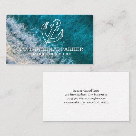 Anchor Logo | Ocean Waves | Boating Visitenkarte (Vorne/Hinten)