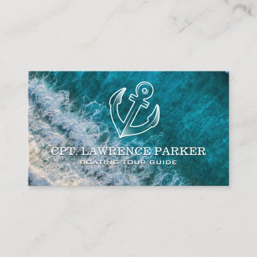 Anchor Logo | Ocean Waves | Boating Visitenkarte (Vorderseite)