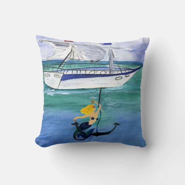 Anchor Mermaid Nautical wurf aus Kunst Kissen (Vorderseite)