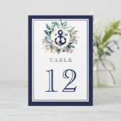 Anchor Monogram Greenery Navy Hochzeitsfeier Tisch (Stehend Vorderseite)