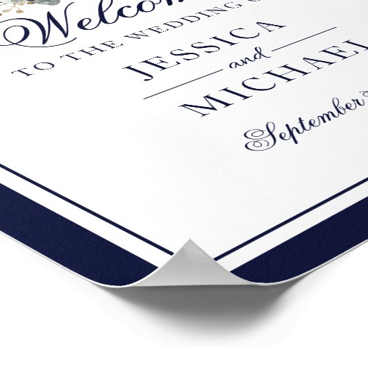 Anchor Monogram Greenery Wreath Wedding Willkommen Poster (Ecke)