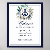 Anchor Monogram Greenery Wreath Wedding Willkommen Poster (Vorne)