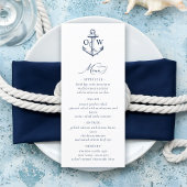 Anchor Monogram Nautical Wedding Menükarte
