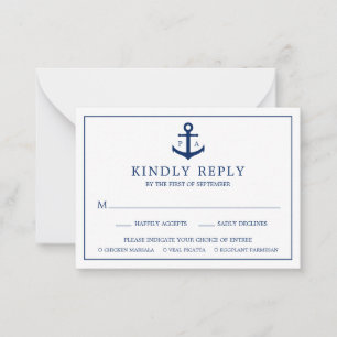 Anchor Monogram Nautical Wedding Mini RSVP Card Mitteilungskarte
