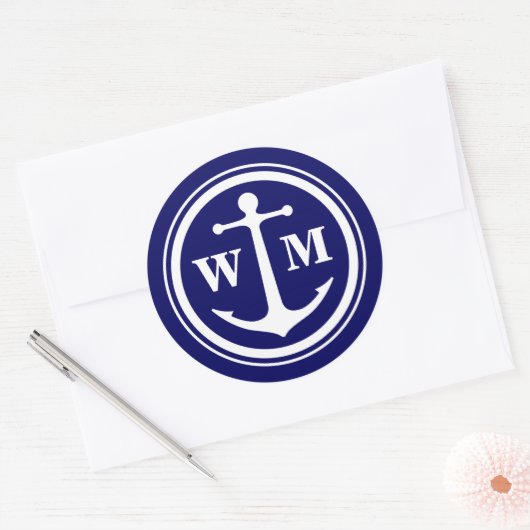 Anchor Monogram Round Aufkleber (Umschlag)