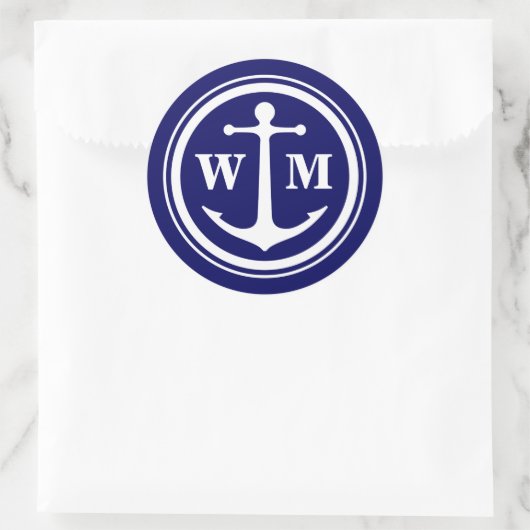 Anchor Monogram Round Aufkleber (Tasche)