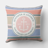 Anchor Monogram Trendy Stripes Pink Nautical Beach Kissen (Rückseite)