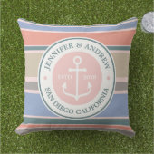 Anchor Monogram Trendy Stripes Pink Nautical Beach Kissen (Gras)