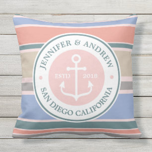 Anchor Monogram Trendy Stripes Pink Nautical Beach Kissen