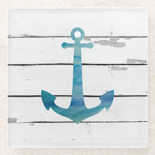 Anchor Nautical Beach Decor Glass Untersetzer (Vorderseite)