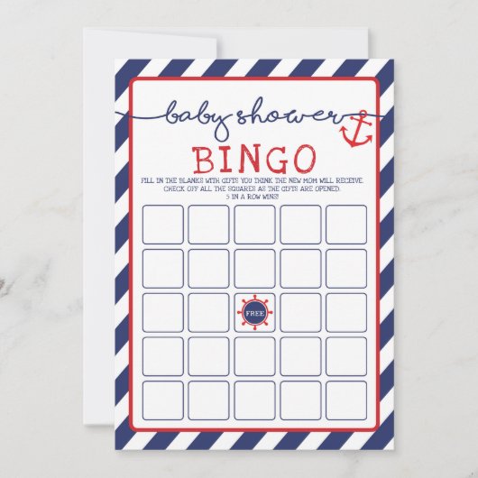 Anchor Nautical Bingo Baby Shower Game Ahoy Boy Einladung (Vorderseite)