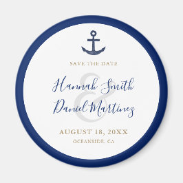 Anchor Nautical Blue Wedding Save the Date Round Magnet