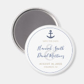 Anchor Nautical Blue Wedding Save the Date Round Magnet (Vorderseite/Rückseite)