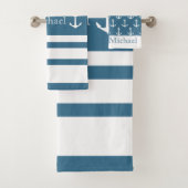 Anchor Nautical Coastal Blue White Stripes Name Badhandtuch Set (Insitu)