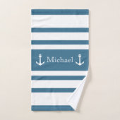 Anchor Nautical Coastal Blue White Stripes Name Badhandtuch Set (Handtuch)