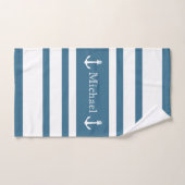 Anchor Nautical Coastal Blue White Stripes Name Badhandtuch Set (Handtuch)