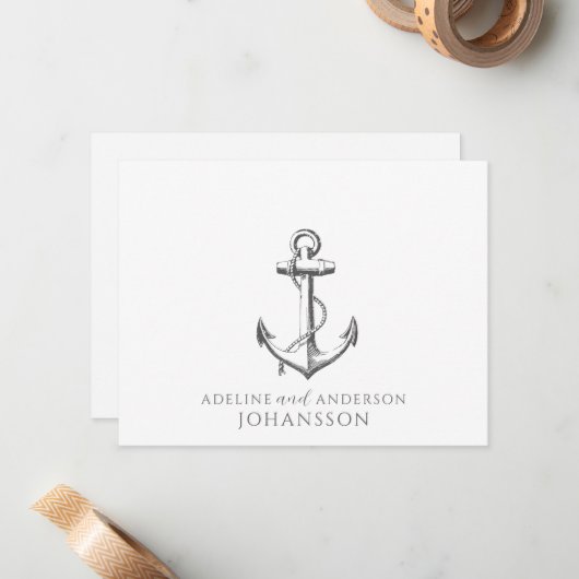 Anchor Nautical Couple Names Mitteilungskarte (Vorderseite/Rückseite Beispiel)