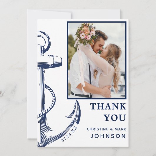 Anchor Nautical Foto White Dankeskarte (Vorderseite)