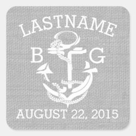 Anchor Nautical Gray Monogram Quadratischer Aufkleber
