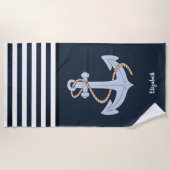 Anchor Nautical Navy Blau Streifen Strandtuch (Vorderseite)