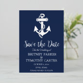 Anchor Nautical Navy Blue Modern QR Code Hochzeit Folieneinladung (Stehend vorne)