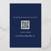 Anchor Nautical Navy Blue Modern QR Code Hochzeit Folieneinladung (Rückseite)