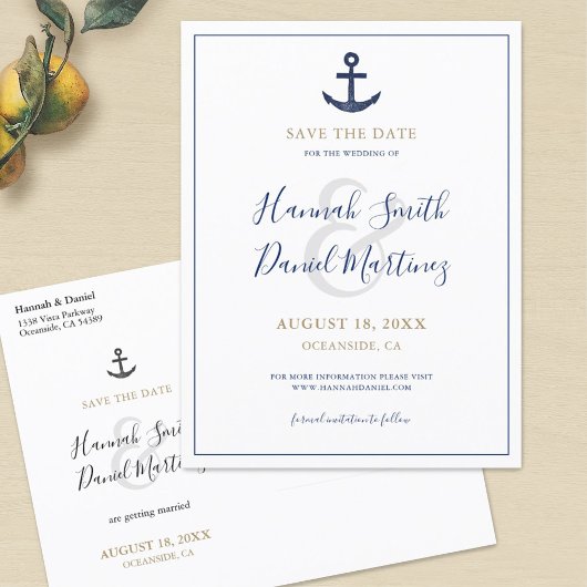 Anchor Nautical Navy Blue Wedding speichern das Da Ankündigungspostkarte