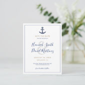 Anchor Nautical Navy Blue Wedding speichern das Da Ankündigungspostkarte (Stehend Vorderseite)