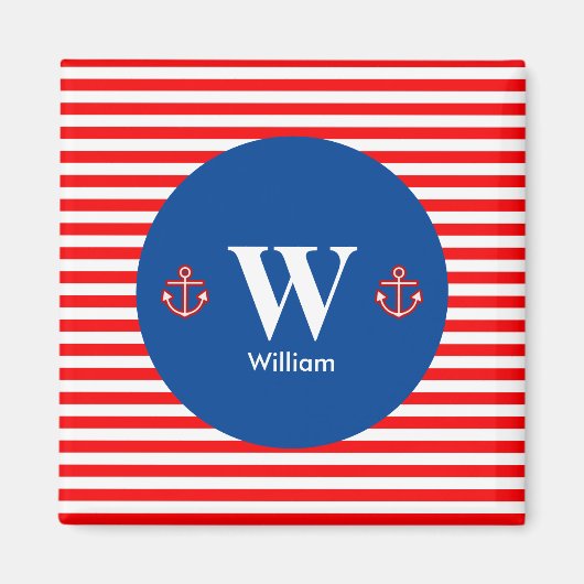 Anchor Nautical Navy White Stripes Muster Magnet (Vorne)
