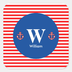 Anchor Nautical Navy White Stripes Muster Quadratischer Aufkleber