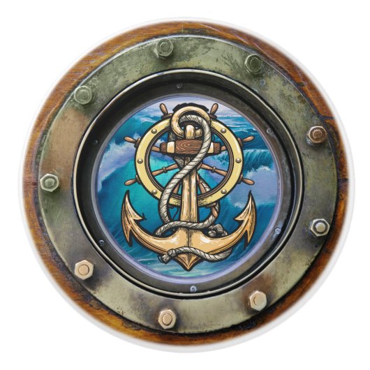 ANCHOR Nautical Porthole Dragknopf Keramikknauf (Vorderseite)