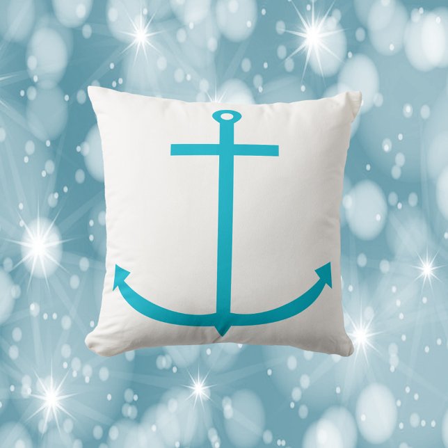 Anchor Nautical Türkise Blue Kissen (A throw pillow with a turquoise boat anchor)