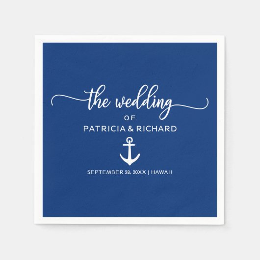 Anchor Nautical Wedding Navy Blau und Weiß Serviette (Vorderseite)