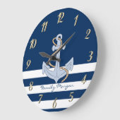 Anchor Navy Blau Streifen Große Wanduhr (Winkel)