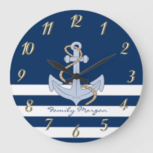Anchor Navy Blau Streifen Große Wanduhr