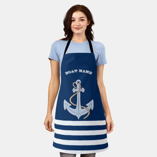 Anchor Navy Blau Streifen Schürze (Getragen)