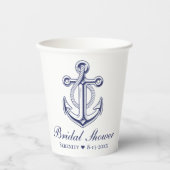 Anchor Navy Blue Elegant Nautical Brautparty Pappbecher (Vorderseite)